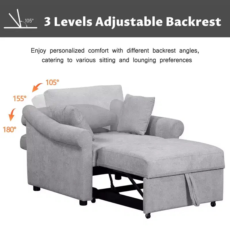 Beige / Dark Gray / Gray Chenille 3-in-1 Convertible Sleeper Chair for 1