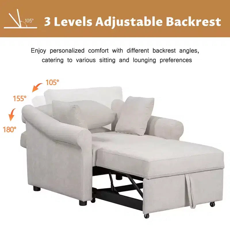 Beige / Dark Gray / Gray Chenille 3-in-1 Convertible Sleeper Chair for 1