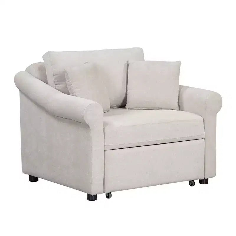 Beige / Dark Gray / Gray Chenille 3-in-1 Convertible Sleeper Chair for 1