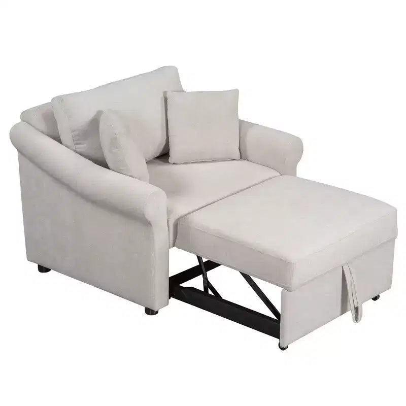 Beige / Dark Gray / Gray Chenille 3-in-1 Convertible Sleeper Chair for 1