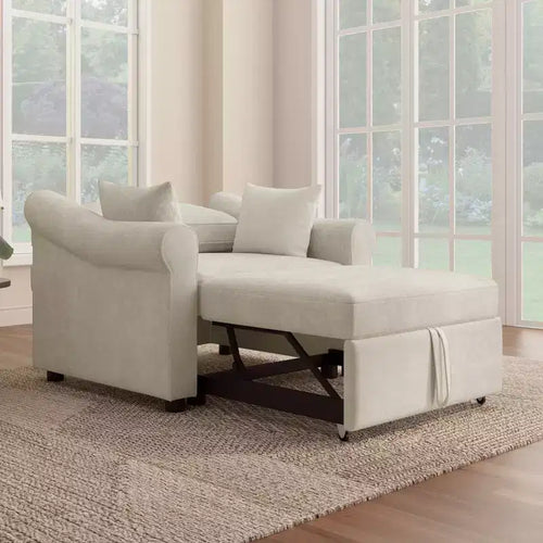 Whisen Chenille Convertible Sleeper Chair & 3 In 1 Lounger Chair Turns Into Bed with Adjustable Backrest