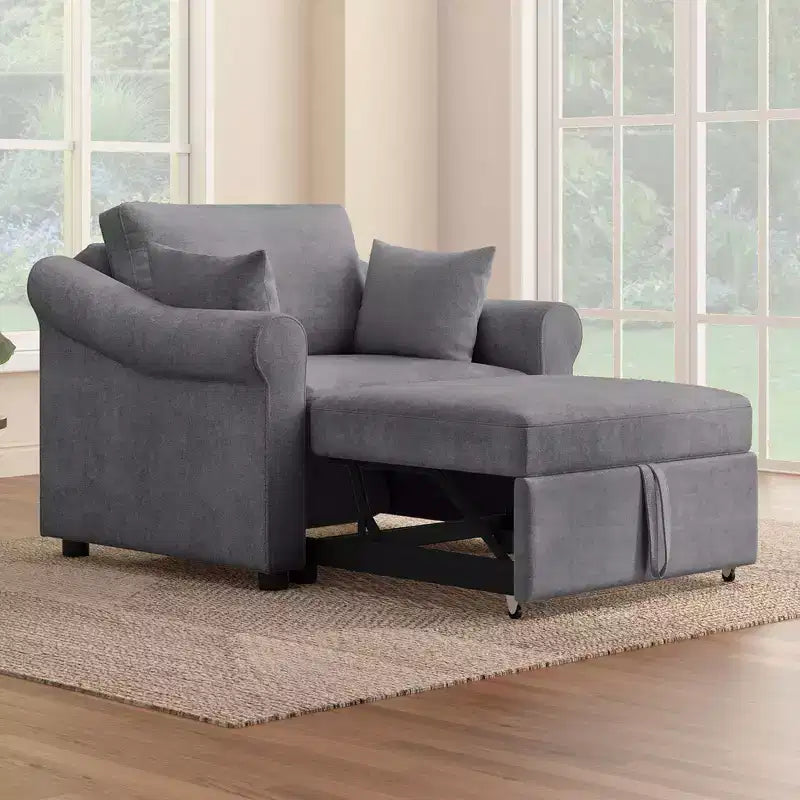 Beige / Dark Gray / Gray Chenille 3-in-1 Convertible Sleeper Chair for 1