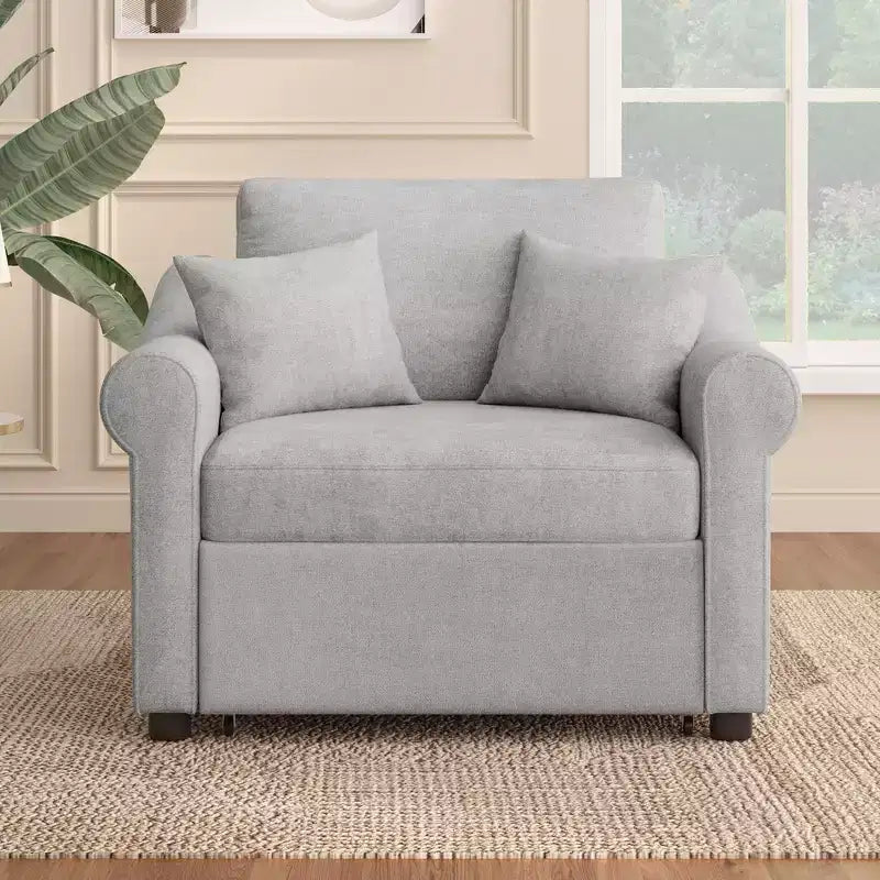 Beige / Dark Gray / Gray Chenille 3-in-1 Convertible Sleeper Chair for 1