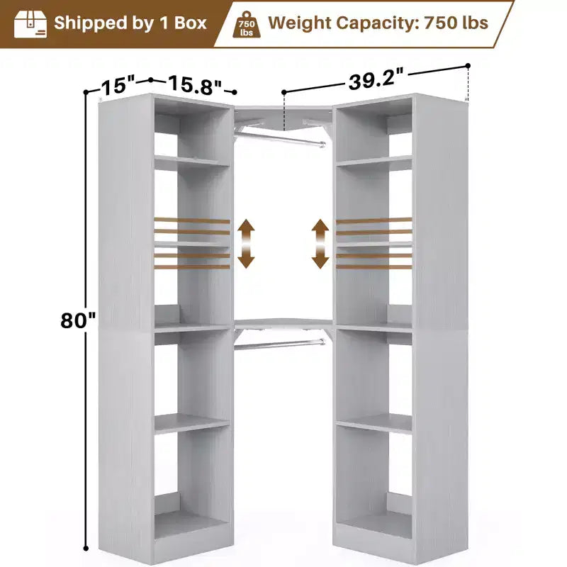 Beige Oak / Black / Gray / White Corner Open Wardrobe Organizer with 12 Shelves, Single-Person Use