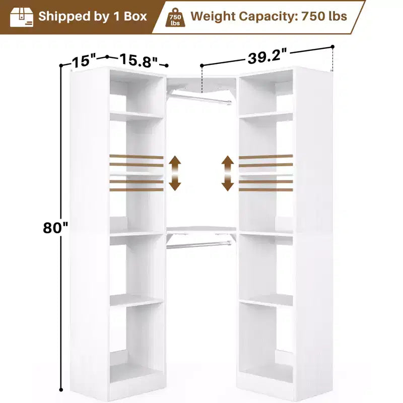 Beige Oak / Black / Gray / White Corner Open Wardrobe Organizer with 12 Shelves, Single-Person Use