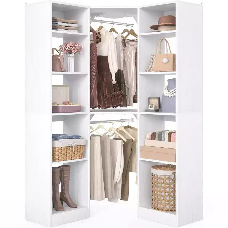 Beige Oak / Black / Gray / White Corner Open Wardrobe Organizer with 12 Shelves, Single-Person Use