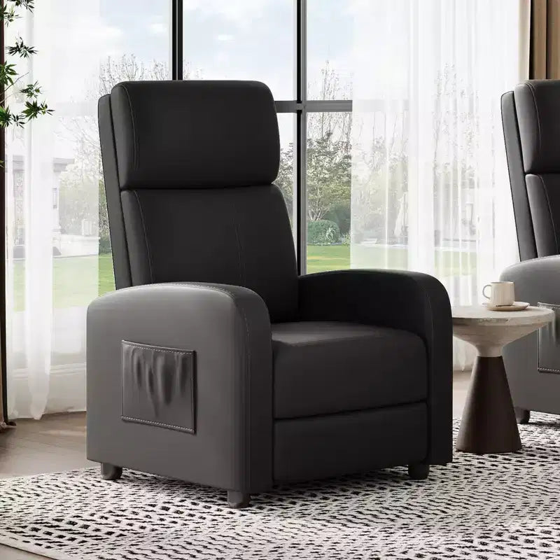 Black/Grey Push-Back Recliner Chair, Single Seat, PU Leather, Up to 300 lbs