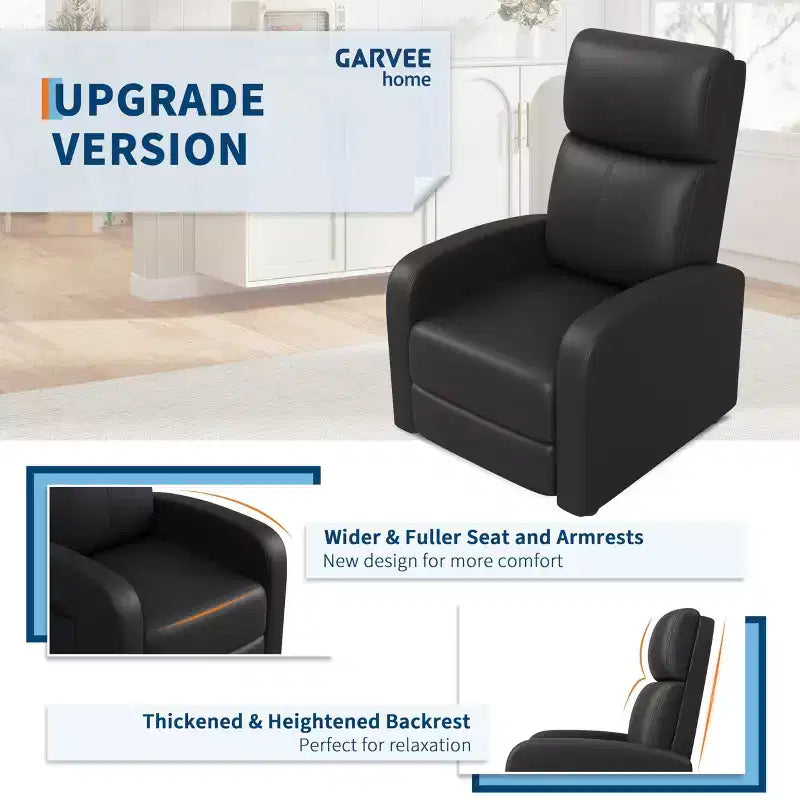 Black/Grey Push-Back Recliner Chair, Single Seat, PU Leather, Up to 300 lbs
