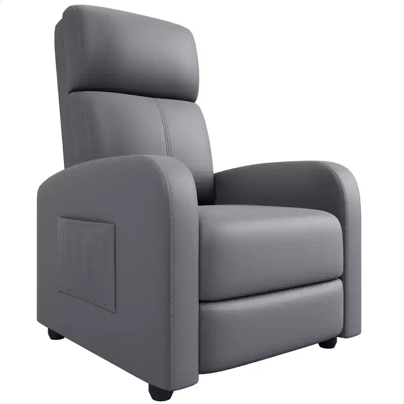 Black/Grey Push-Back Recliner Chair, Single Seat, PU Leather, Up to 300 lbs