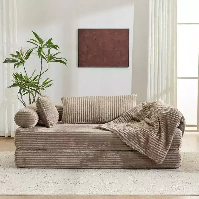 Dark Gray / Gray / Green / Sea Blue Corduroy Convertible Sleeper Sofa Bed, 2-Seater