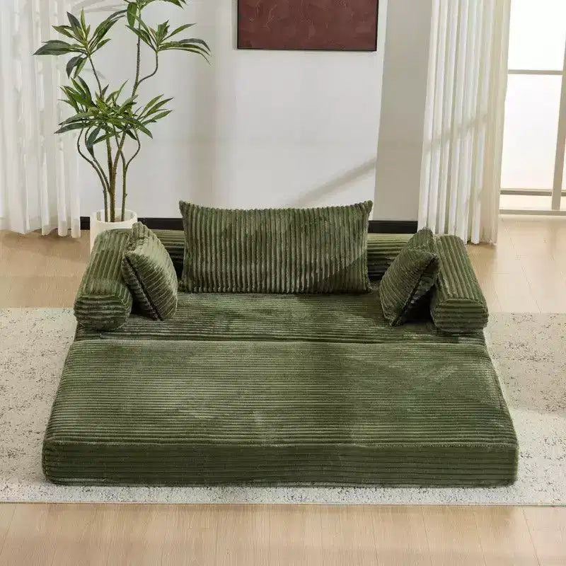 Dark Gray / Gray / Green / Sea Blue Corduroy Convertible Sleeper Sofa Bed, 2-Seater