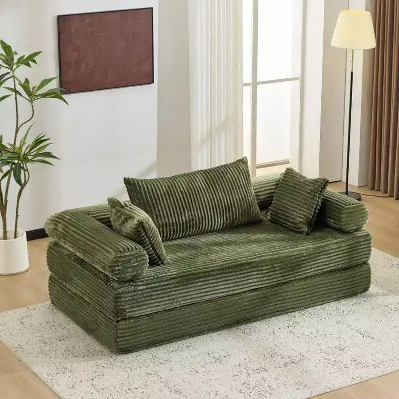 Dark Gray / Gray / Green / Sea Blue Corduroy Convertible Sleeper Sofa Bed, 2-Seater