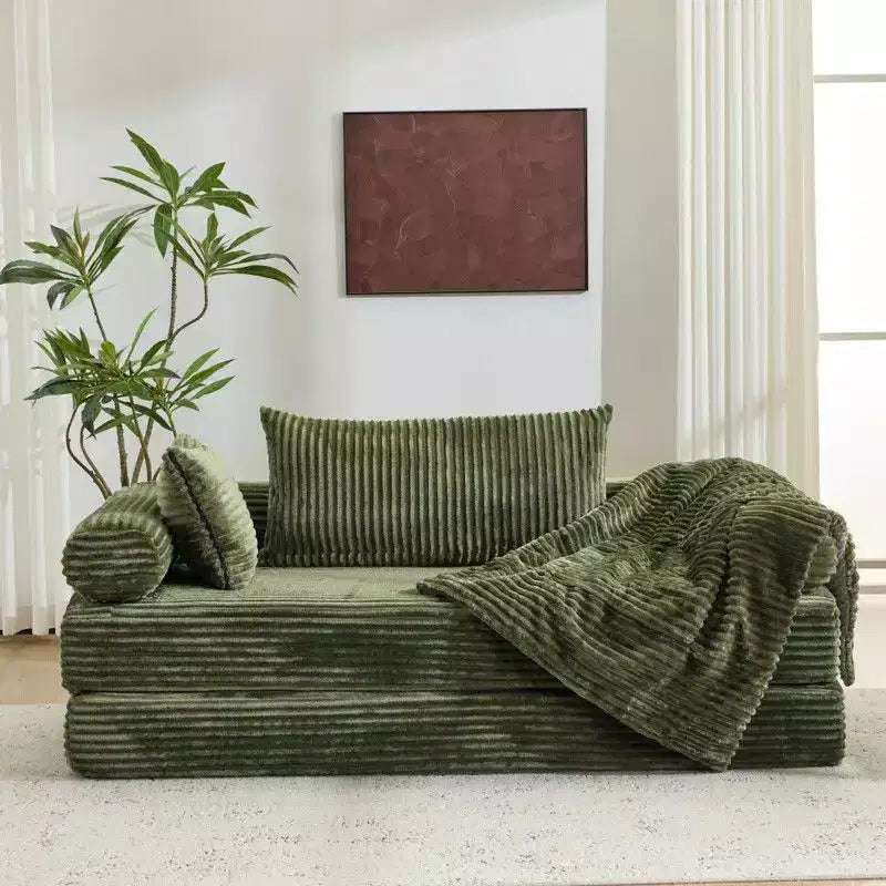 Dark Gray / Gray / Green / Sea Blue Corduroy Convertible Sleeper Sofa Bed, 2-Seater