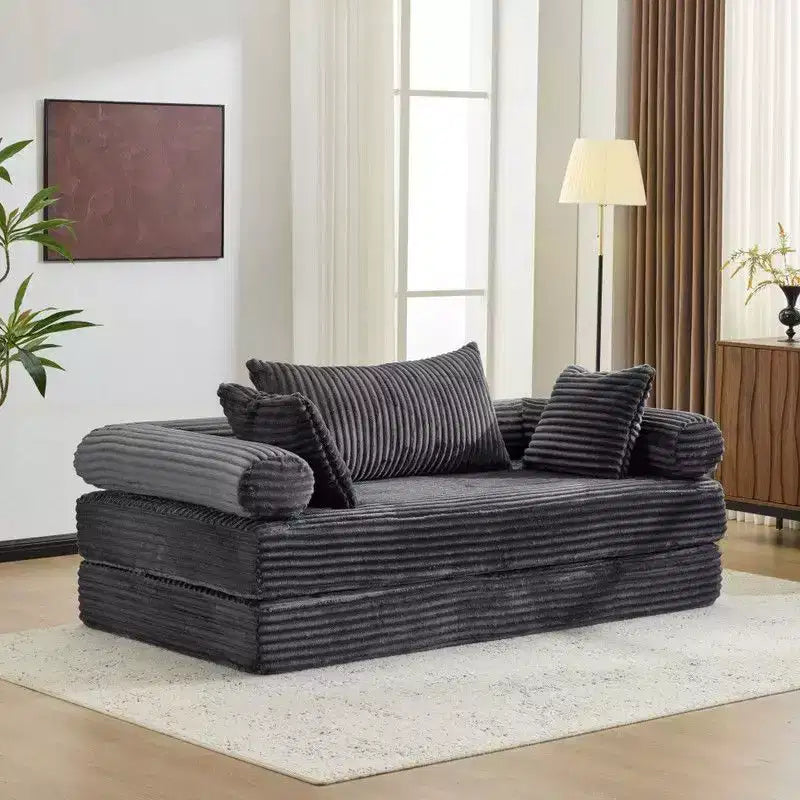 Dark Gray / Gray / Green / Sea Blue Corduroy Convertible Sleeper Sofa Bed, 2-Seater