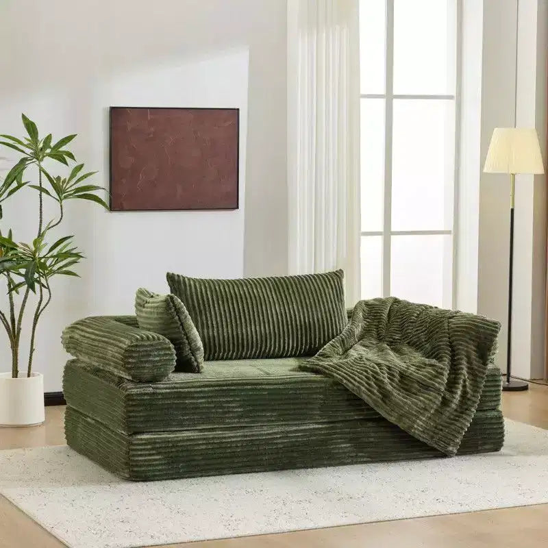 Dark Gray / Gray / Green / Sea Blue Corduroy Convertible Sleeper Sofa Bed, 2-Seater