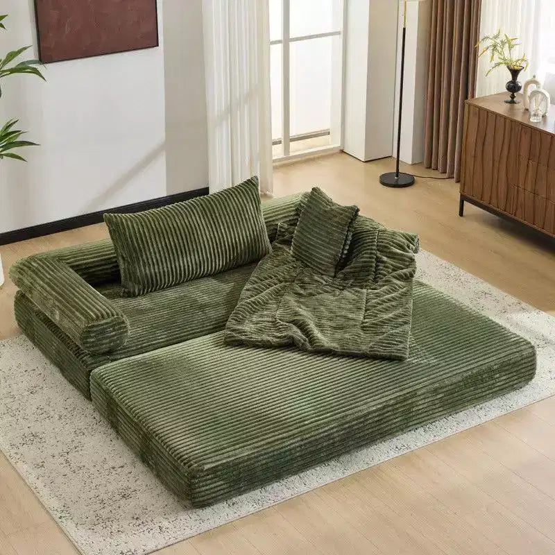 Dark Gray / Gray / Green / Sea Blue Corduroy Convertible Sleeper Sofa Bed, 2-Seater