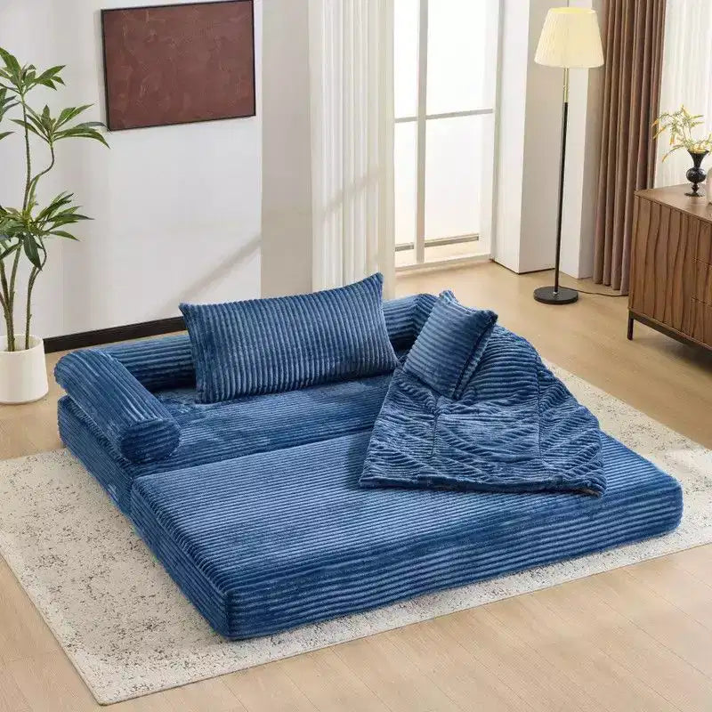Dark Gray / Gray / Green / Sea Blue Corduroy Convertible Sleeper Sofa Bed, 2-Seater