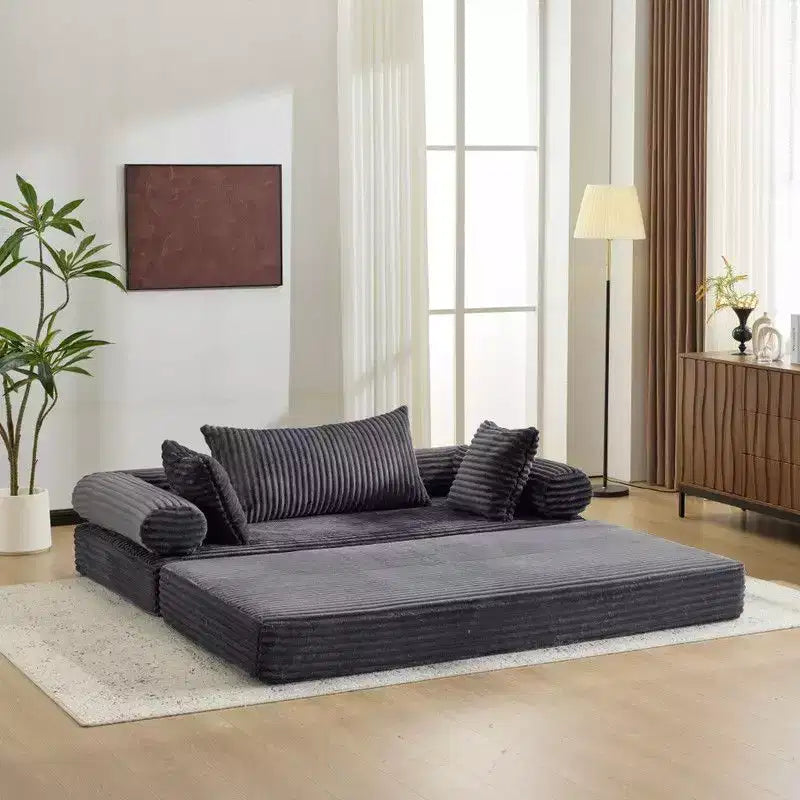 Dark Gray / Gray / Green / Sea Blue Corduroy Convertible Sleeper Sofa Bed, 2-Seater