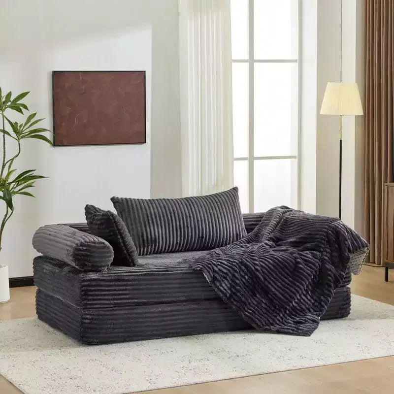 Dark Gray / Gray / Green / Sea Blue Corduroy Convertible Sleeper Sofa Bed, 2-Seater