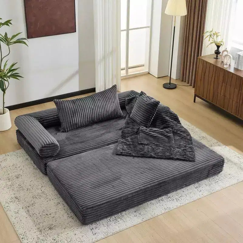 Dark Gray / Gray / Green / Sea Blue Corduroy Convertible Sleeper Sofa Bed, 2-Seater