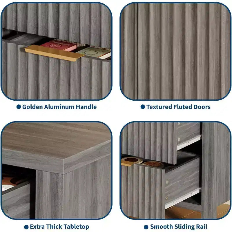 Grey Fluted Sideboard, 2-Door 3-Drawer Storage Cabinet