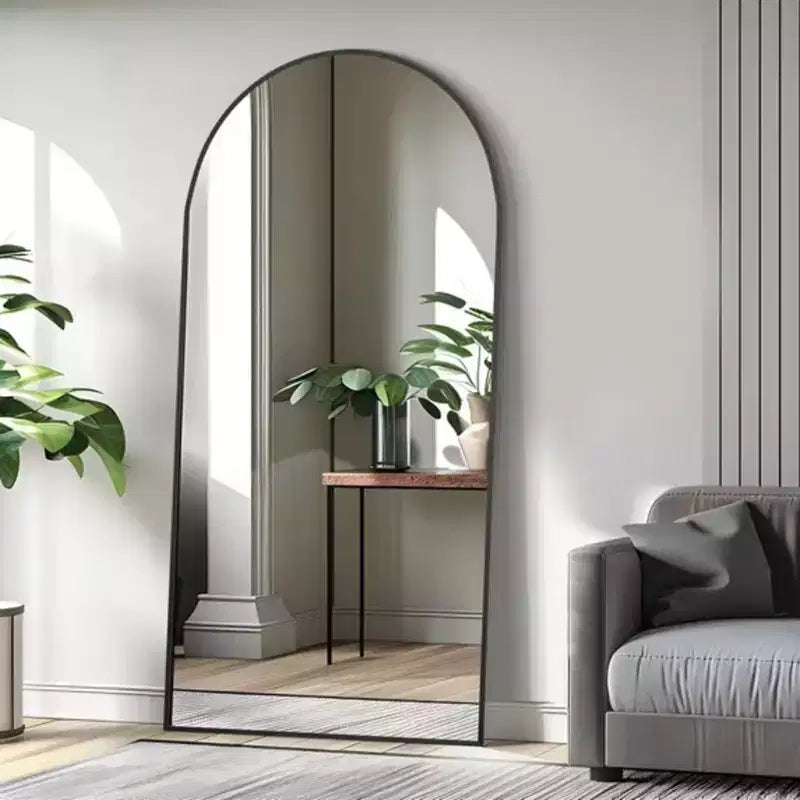 MAYEERTY Black 35.83 x 74.8 Inch Arch Shaped Thin Edged Aluminum Alloy Full Length Mirror with Stand for Living Room and Bedroom Wall Decor