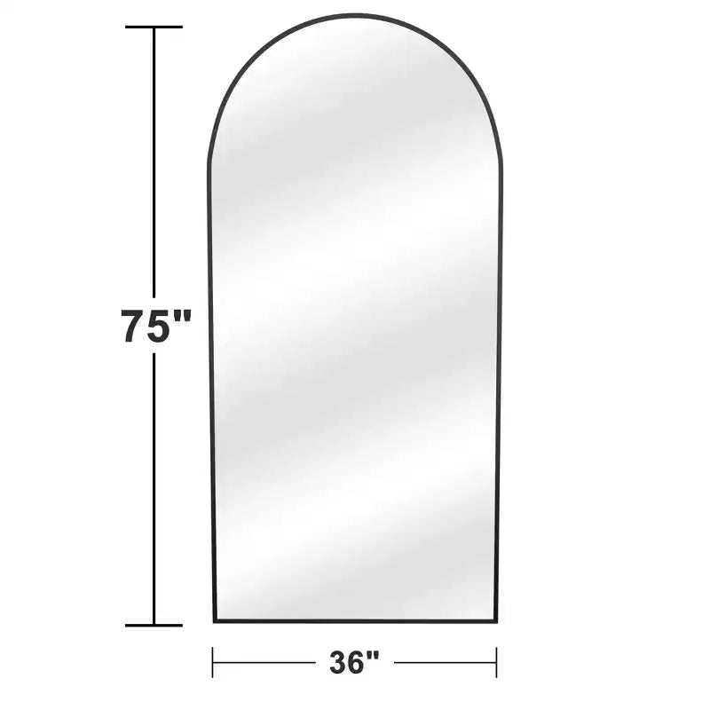Black Arch Full-Length Floor Mirror, Aluminum Frame, Freestanding, 1–2 Person Use
