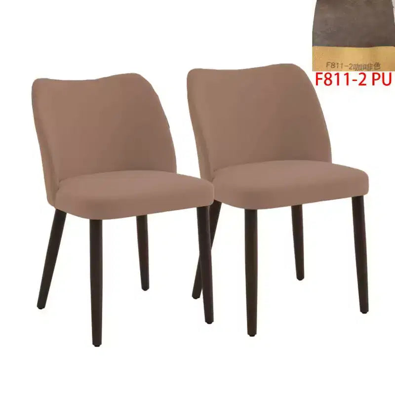 Coffee Color PU Upholstered Dining Chairs (Heart-Shaped Backrest, CY-25010 with Solid Wood Legs)