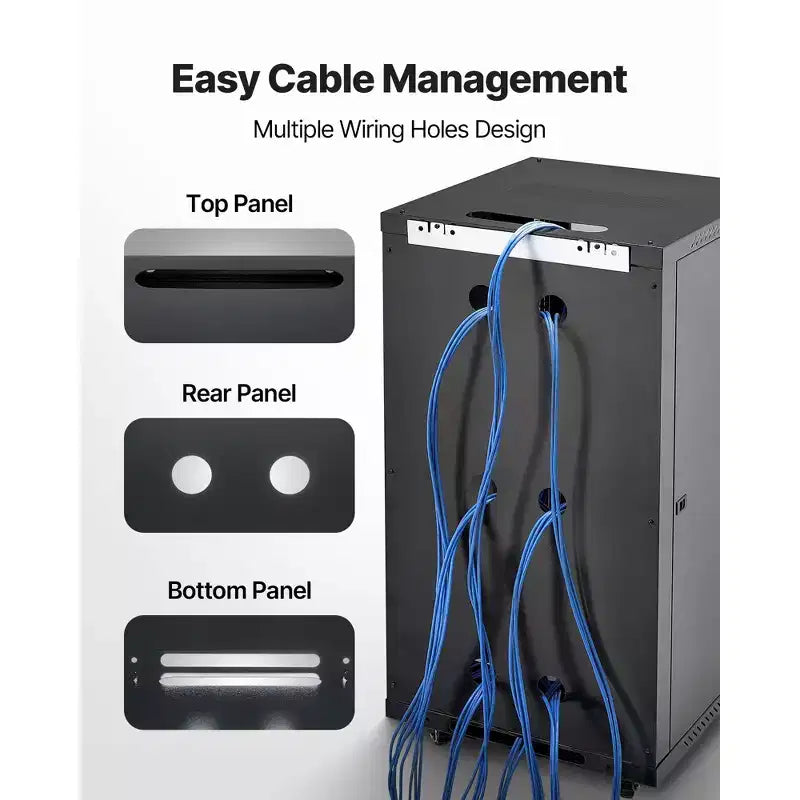Black 22U Wall Mount Network Cabinet Rack Enclosure, Single-Unit, Locking Glass Door