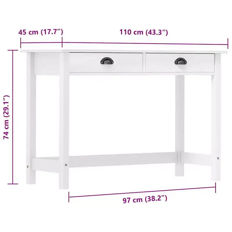 White Rectangular Console Table for 1, Solid Pine Wood