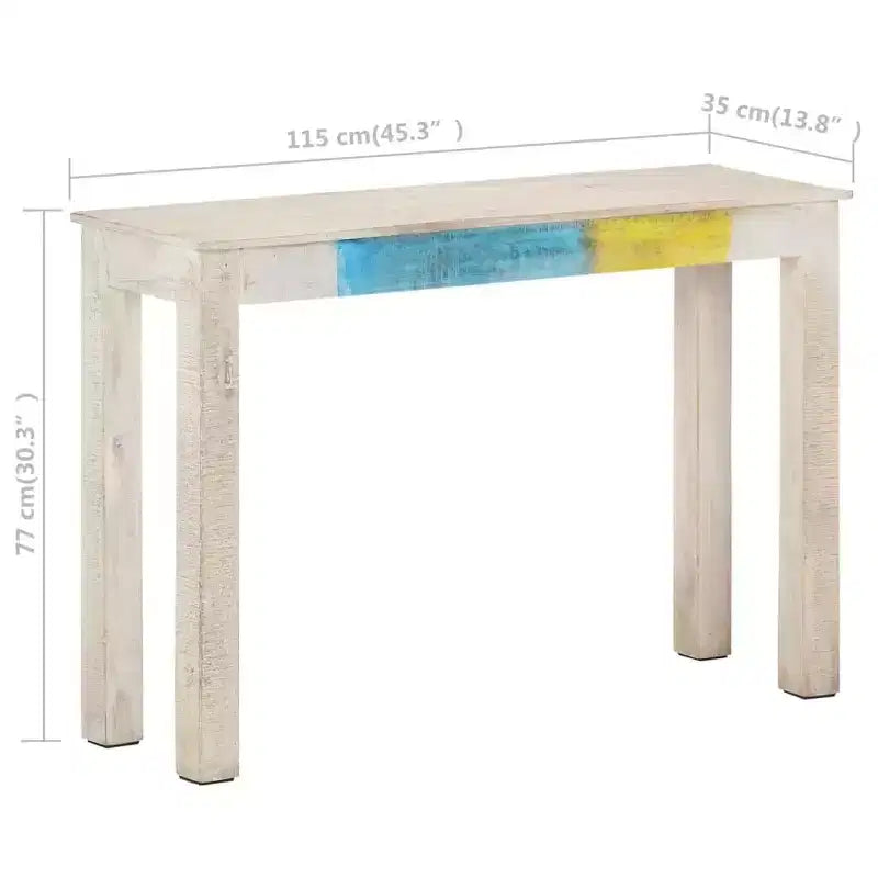 White Rustic Console Table, Mango Wood, Multicolor Accent, 1-Person Assembly