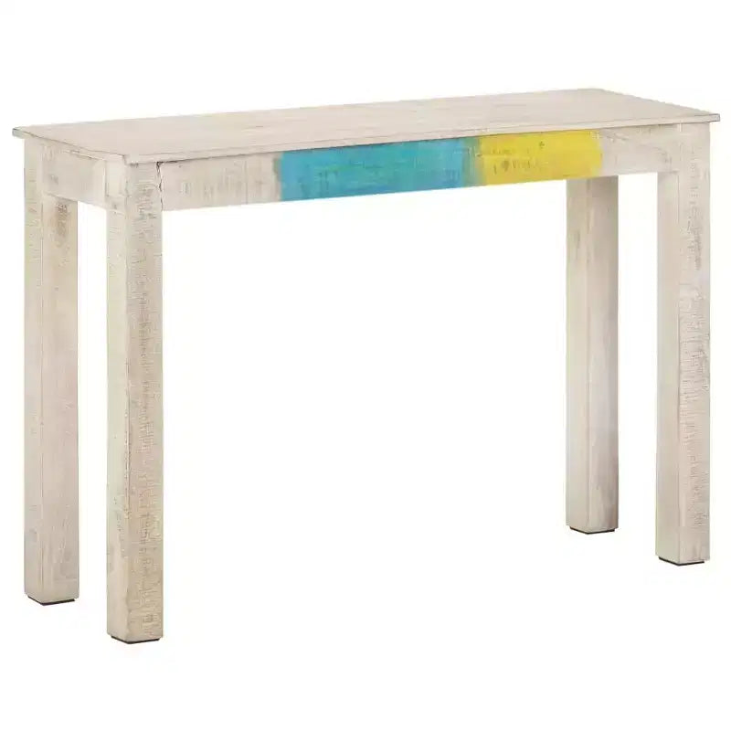 White Rustic Console Table, Mango Wood, Multicolor Accent, 1-Person Assembly