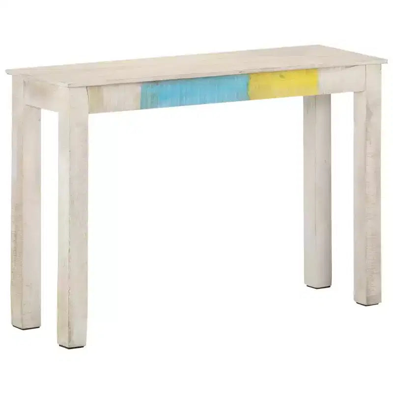 White Rustic Console Table, Mango Wood, Multicolor Accent, 1-Person Assembly