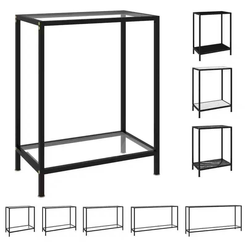 vidaXL Console Table Clear, Black Tempered Glass, Powder-Coated Steel
