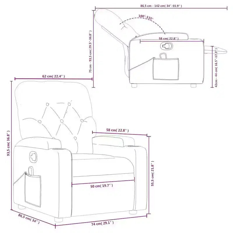 Massage Recliner Chair, Black/Cream/Dark Gray/Dark Green/Light Gray, Manual Recline, 1-Seater