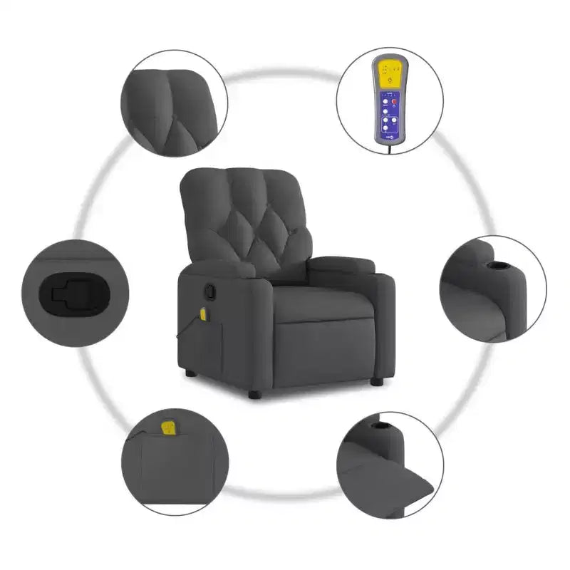 Massage Recliner Chair, Black/Cream/Dark Gray/Dark Green/Light Gray, Manual Recline, 1-Seater
