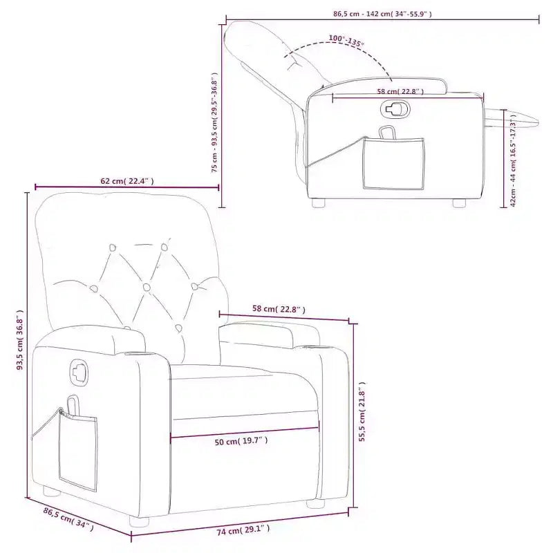 Massage Recliner Chair, Black/Cream/Dark Gray/Dark Green/Light Gray, Manual Recline, 1-Seater