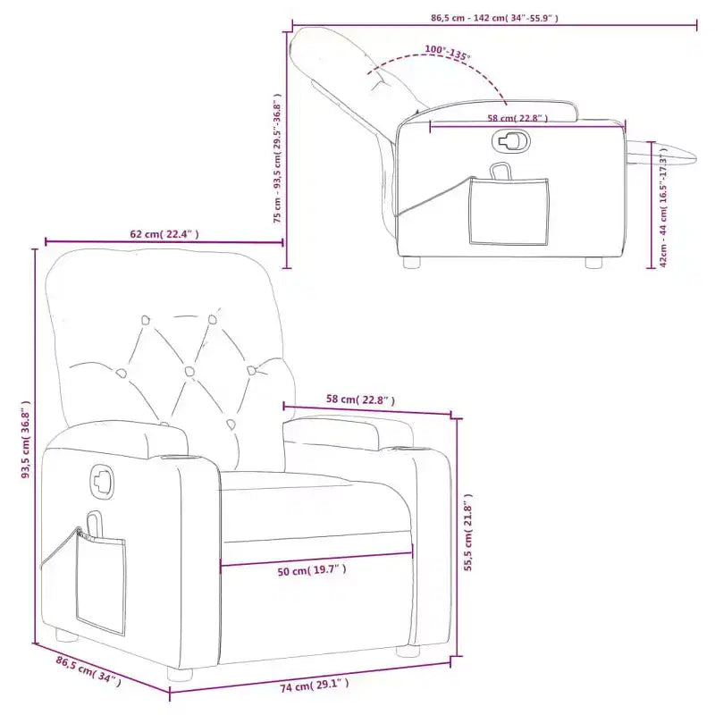 Massage Recliner Chair, Black/Cream/Dark Gray/Dark Green/Light Gray, Manual Recline, 1-Seater