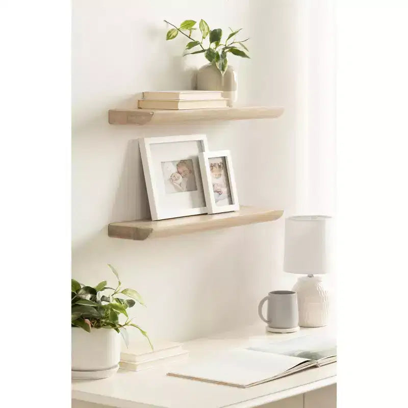 Natural Wood Floating Wall Shelf, 24", Set of 2