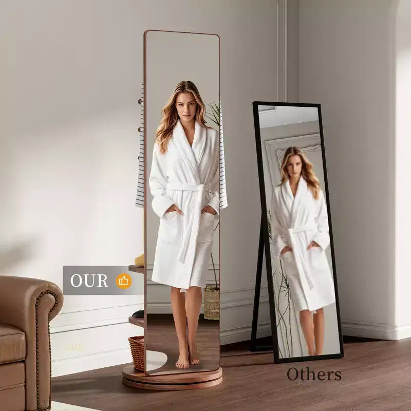 Walnut, 360° Rotating, Full-Length Floor Mirror with Coat Rack, 1-Person