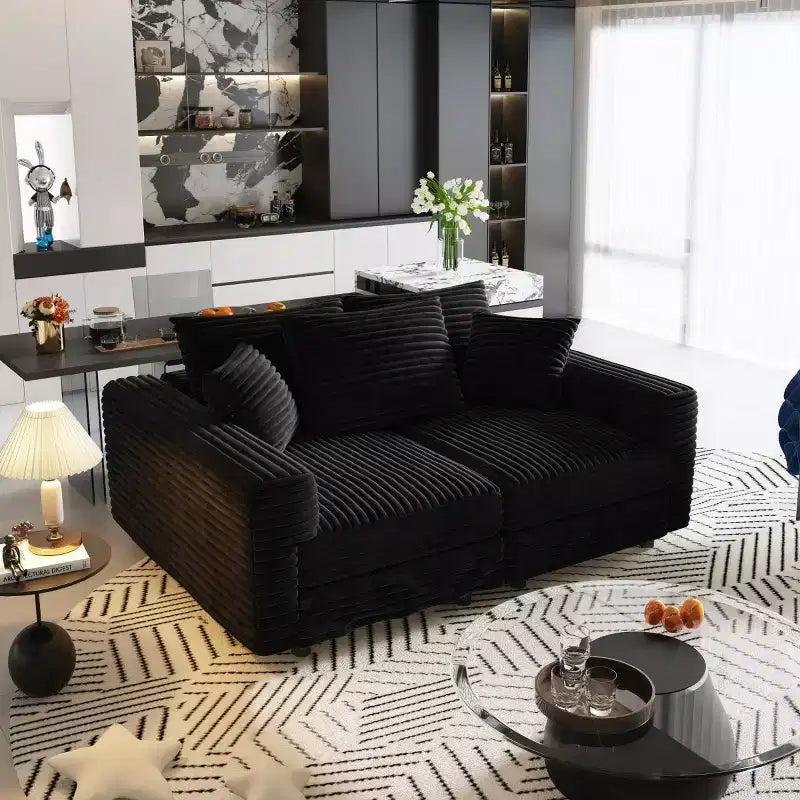 Beige/Black/Brown/Gray/Green Modular Sectional Sofa, 2-Seat Deep Seat Couch with Pillow Back