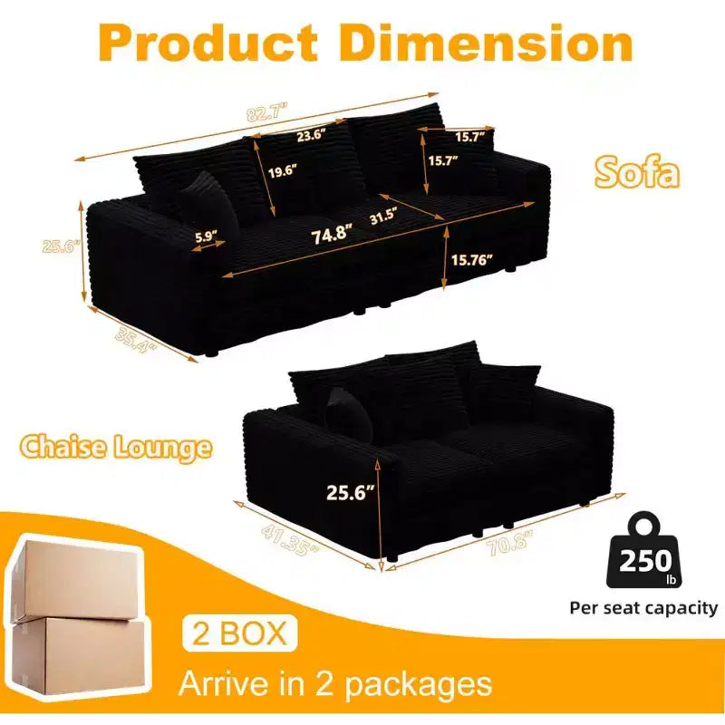 Beige/Black/Brown/Gray/Green Modular Sectional Sofa, 2-Seat Deep Seat Couch with Pillow Back