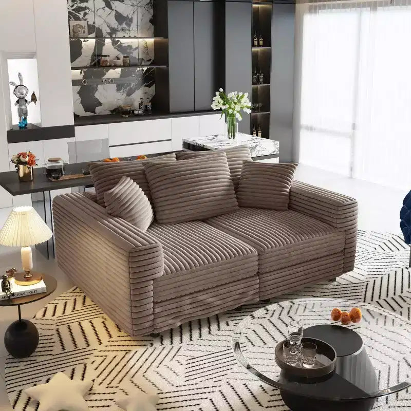 Beige/Black/Brown/Gray/Green Modular Sectional Sofa, 2-Seat Deep Seat Couch with Pillow Back