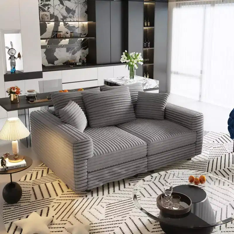 Beige/Black/Brown/Gray/Green Modular Sectional Sofa, 2-Seat Deep Seat Couch with Pillow Back