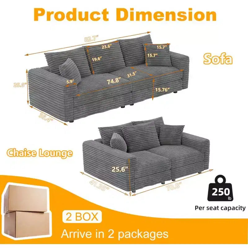 Beige/Black/Brown/Gray/Green Modular Sectional Sofa, 2-Seat Deep Seat Couch with Pillow Back