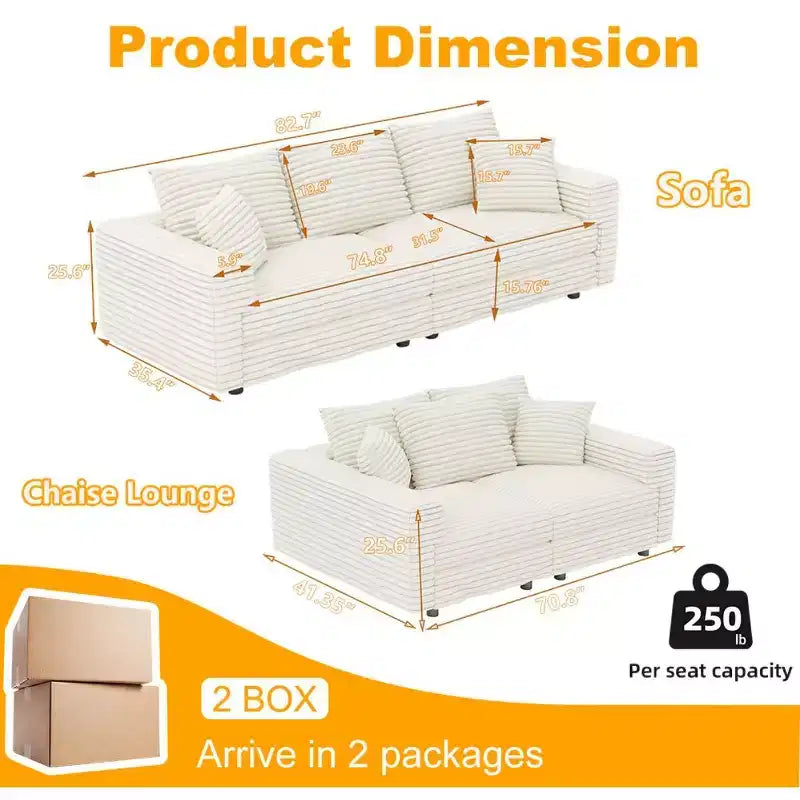 Beige/Black/Brown/Gray/Green Modular Sectional Sofa, 2-Seat Deep Seat Couch with Pillow Back