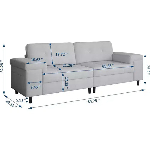 Beige / Gray Modern 3-Seater Sofa with Adjustable Armrests, Chenille Fabric