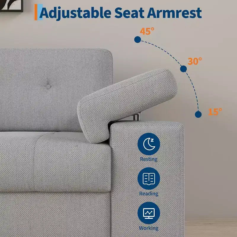 Beige / Gray Modern 3-Seater Sofa with Adjustable Armrests, Chenille Fabric