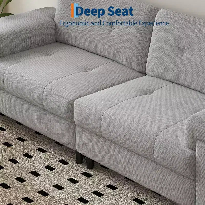 Beige / Gray Modern 3-Seater Sofa with Adjustable Armrests, Chenille Fabric