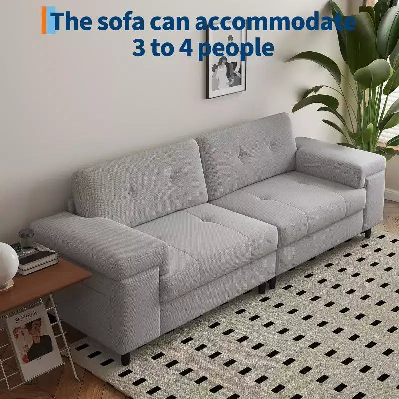 Beige / Gray Modern 3-Seater Sofa with Adjustable Armrests, Chenille Fabric